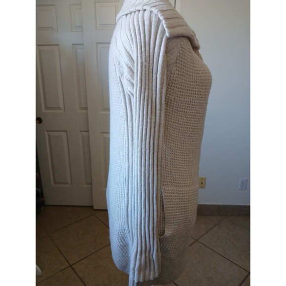 Prana Women’s Ivory Ribbed Knit Yunna Cardigan Oversize Medium Zipper Shawl Neck - Picture 7 of 16